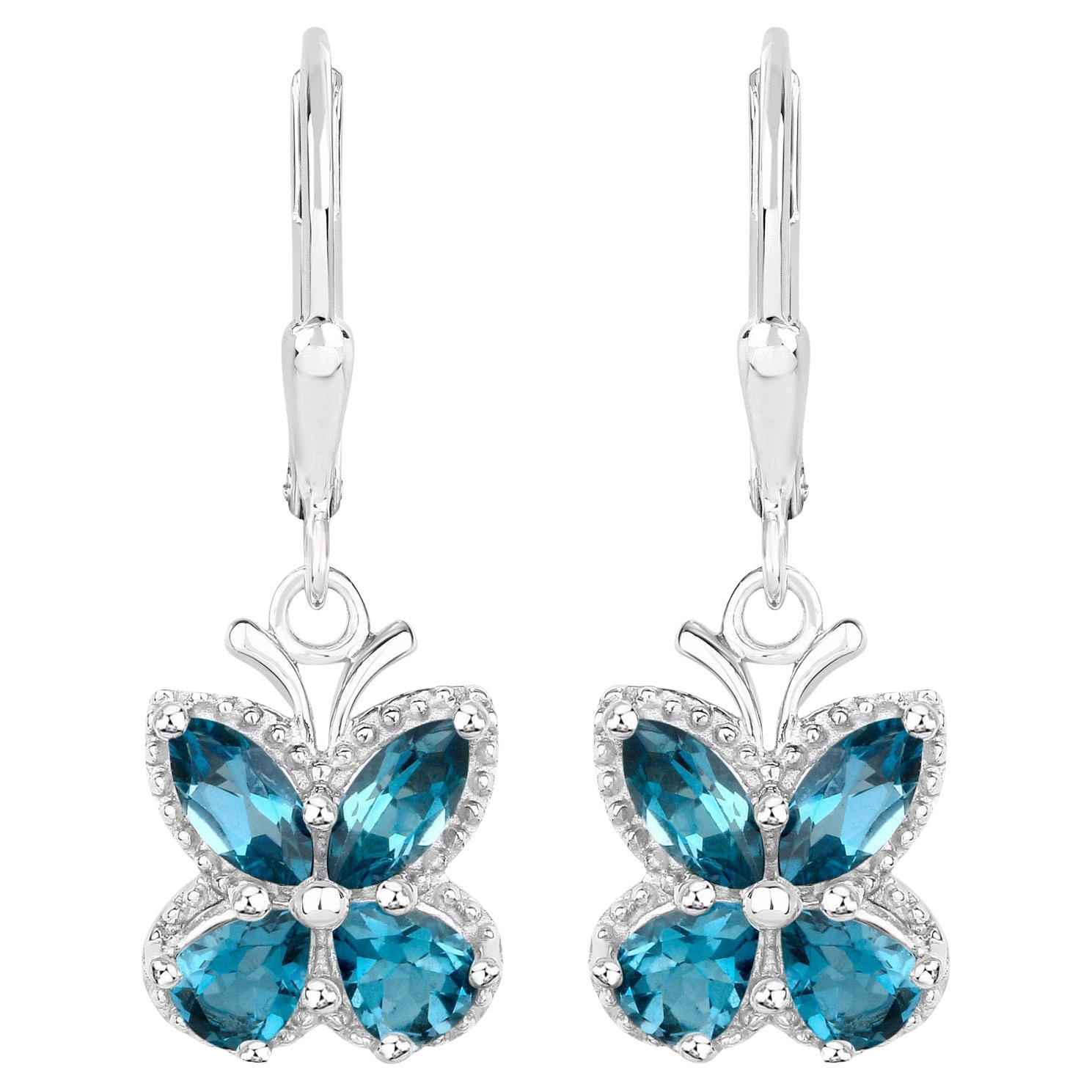 Boucles d'oreilles papillon en topaze bleue de Londres 2,3 carats A Silver