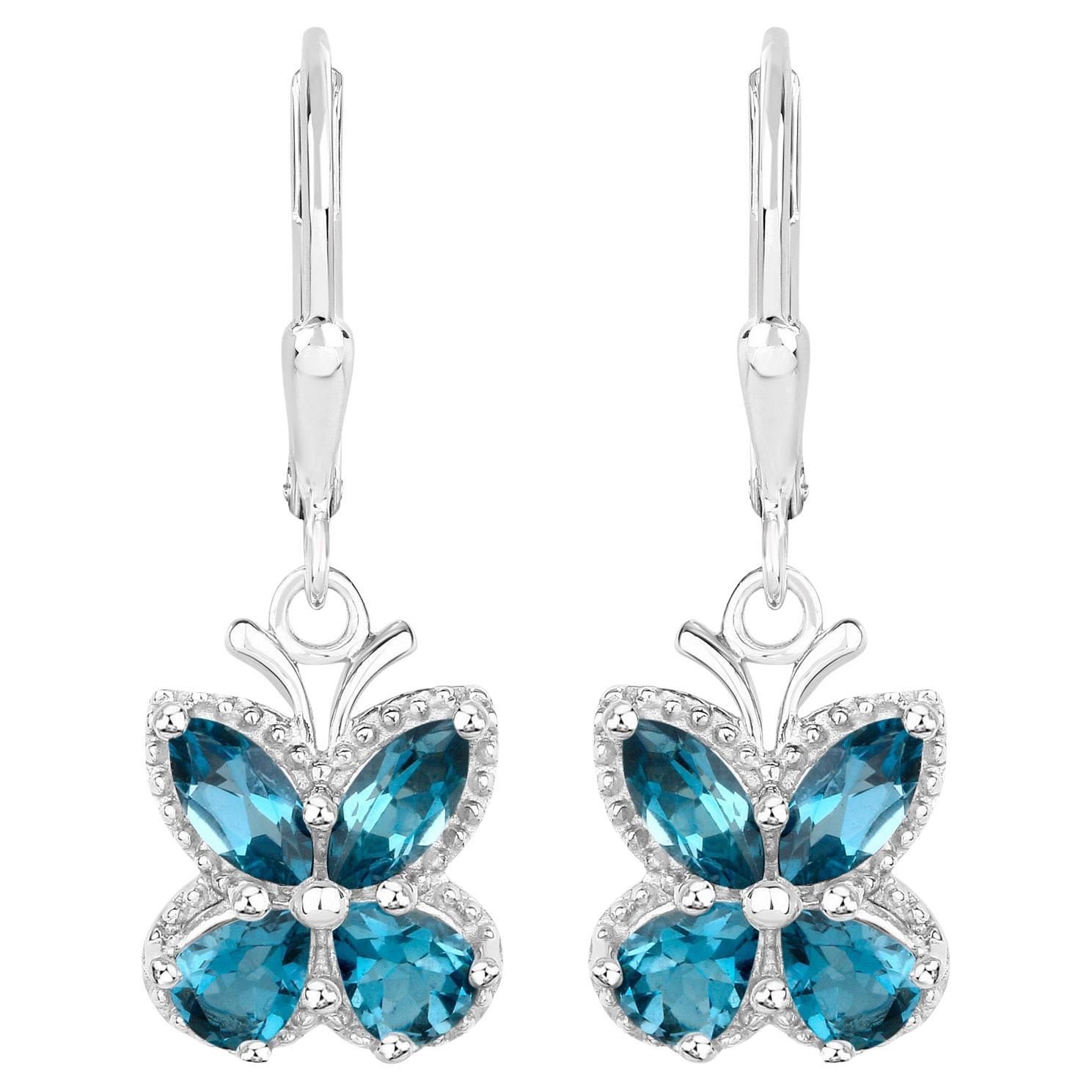 London Blue Topaz Butterfly Dangle Earrings 2.3 Carats Sterling Silver