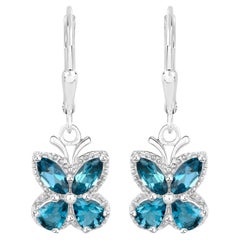 London Blue Topaz Butterfly Dangle Earrings 2.3 Carats Sterling Silver