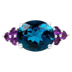 Bague cocktail London Blue Topaz sertie d'améthyste de 6,65 carats
