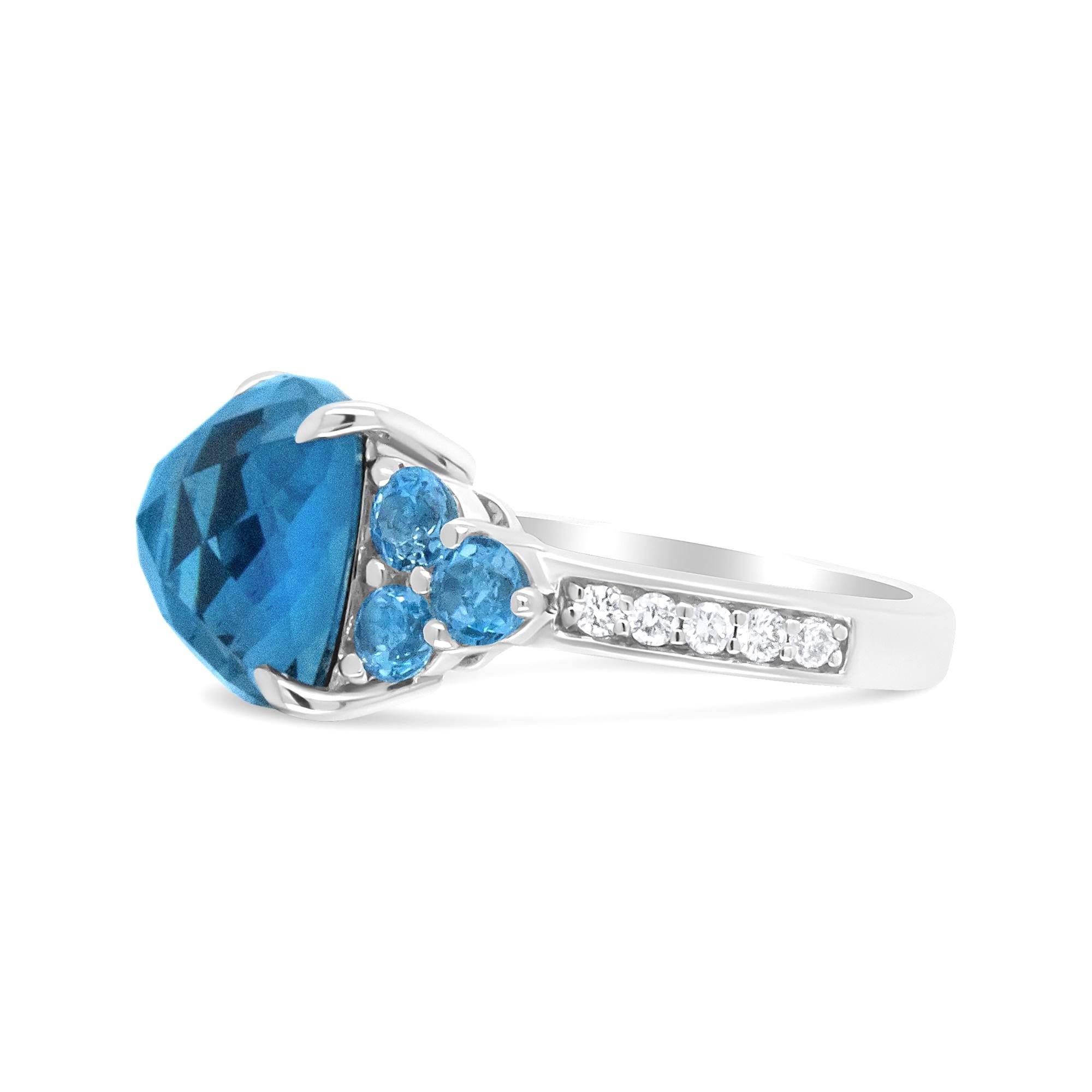 London Blue Topaz Cocktail Ring Diamond Band 18K White Gold In Excellent Condition For Sale In Aliso Viejo, CA