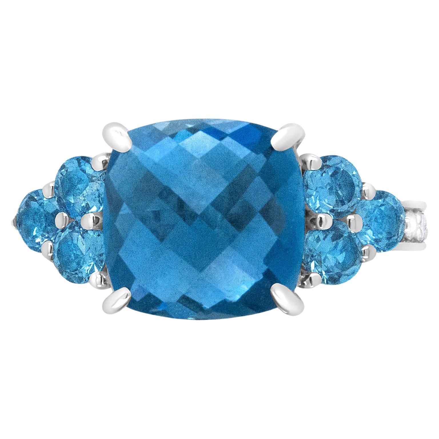 London Blue Topaz Cocktail Ring Diamond Band 18K White Gold