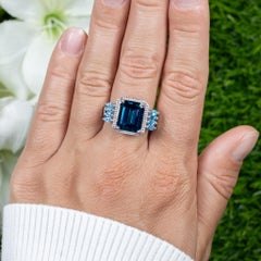 London Blue Topaz Cocktail Ring Swiss Blue Topaz Setting 8.25 Carats