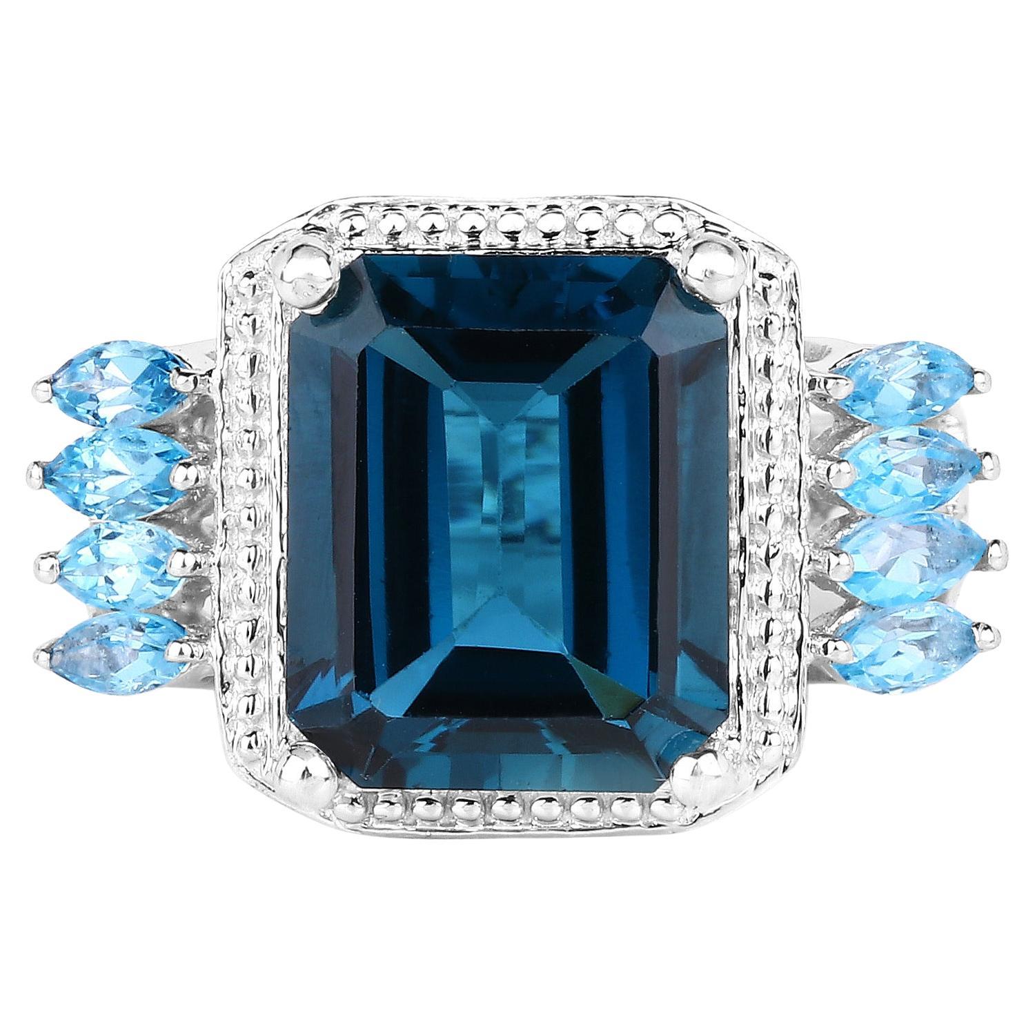 London Blue Topaz Cocktail Ring Swiss Blue Topaz Setting 8.25 Carats For Sale