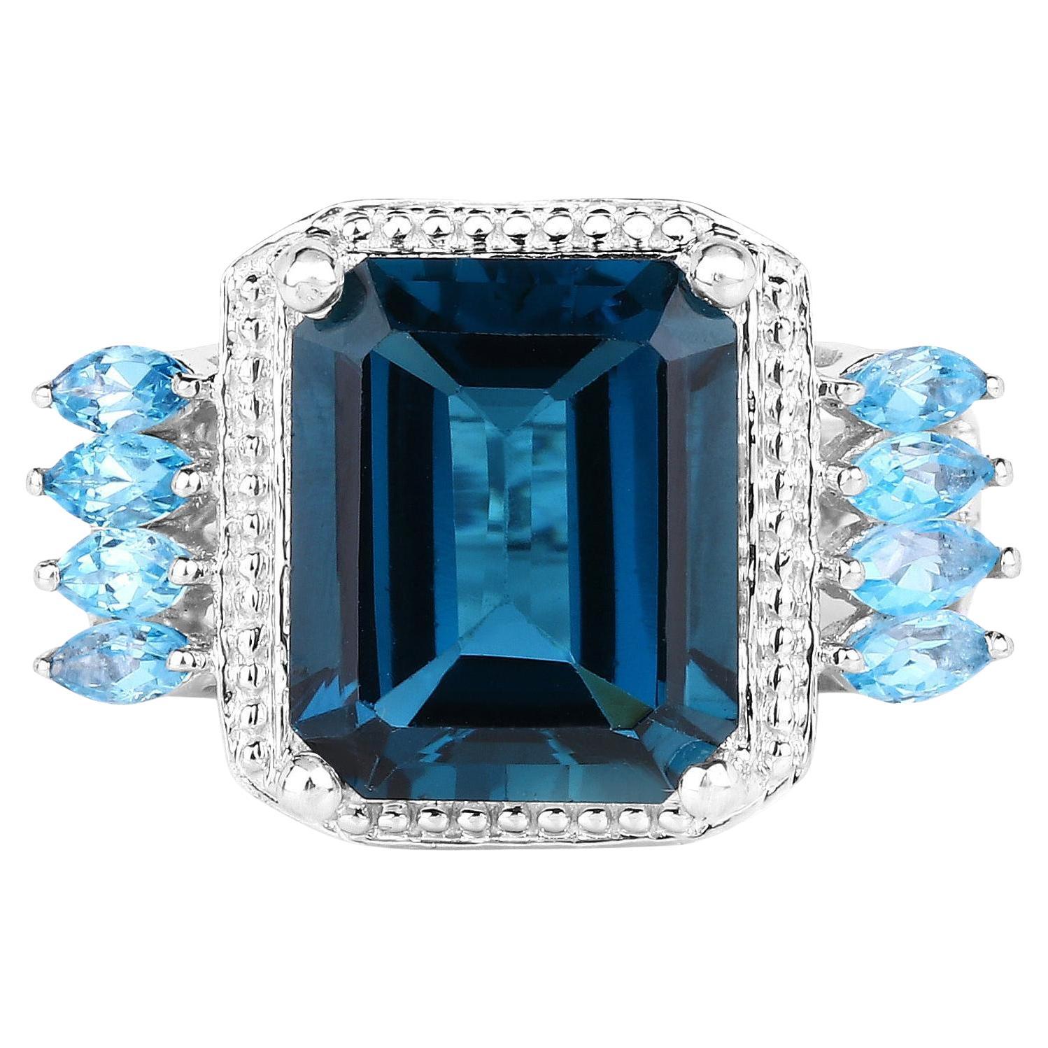 London Blue Topaz Cocktail Ring Swiss Blue Topaz Setting 8.25 Carats For Sale