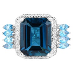 London Blue Topaz Cocktail Ring Swiss Blue Topaz Setting 8.25 Carats