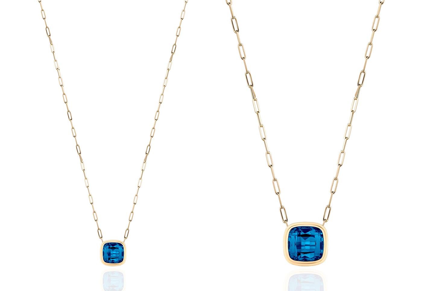 Pendentif coussin London Blue Topaz en or jaune 18 carats Pour femmes en vente