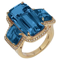 London Blue Topaz Cushion Ring with Diamonds