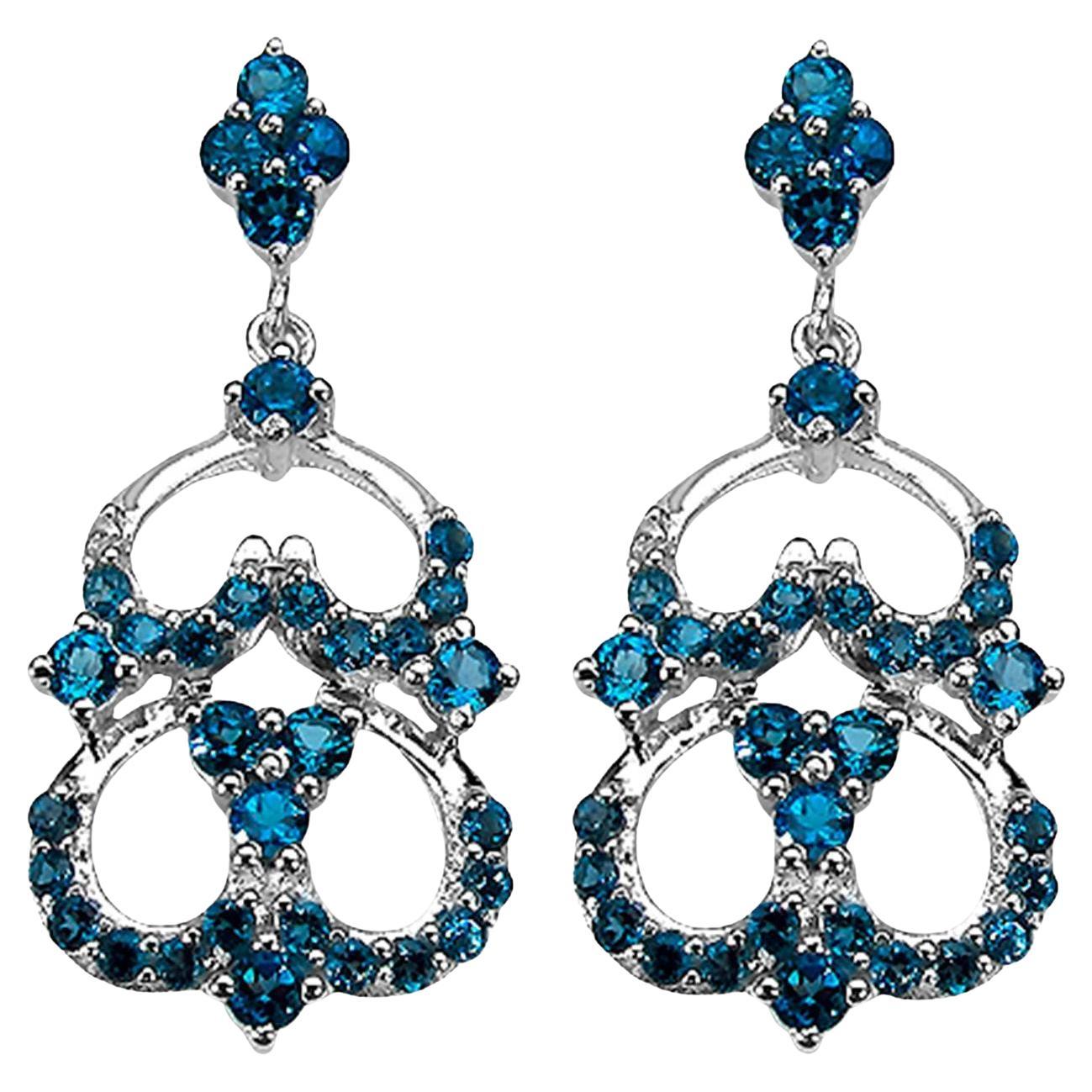 London Blue Topaz Dangle Earrings 4.8 Carats Sterling Silver