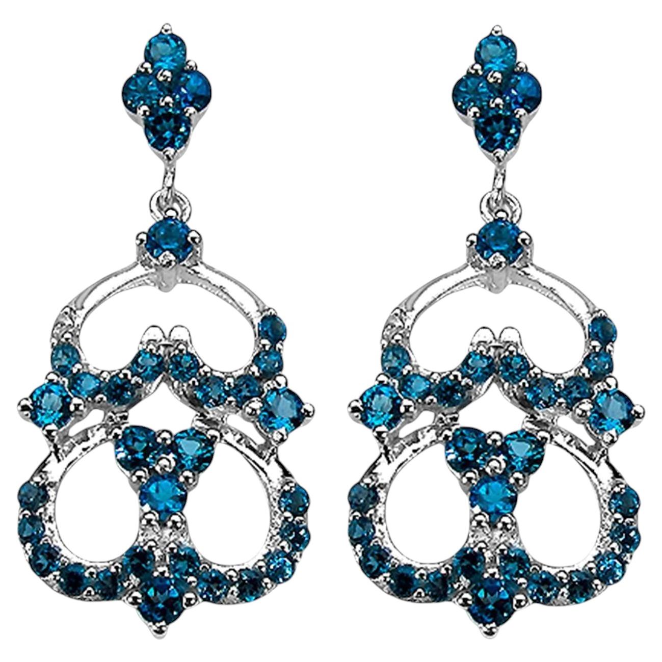 London Blue Topaz Dangle Earrings 4.8 Carats Sterling Silver