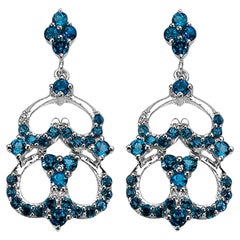 London Blue Topaz Dangle Earrings 4.8 Carats Sterling Silver