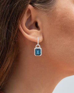 London Blue Topaz Dangle Earrings Diamonds 7.95 Carats Sterling Silver
