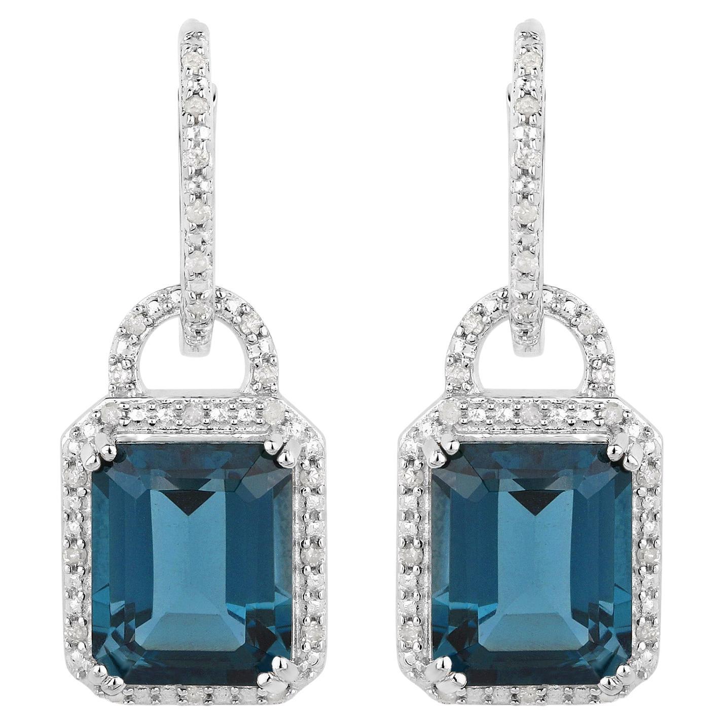 Pendants d'oreilles London Blue Topaz Diamonds 7,95 carats Sterling Silver