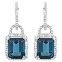 Pendientes Colgantes Topacio Azul Londres Diamantes 7,95 Quilates Plata de Ley