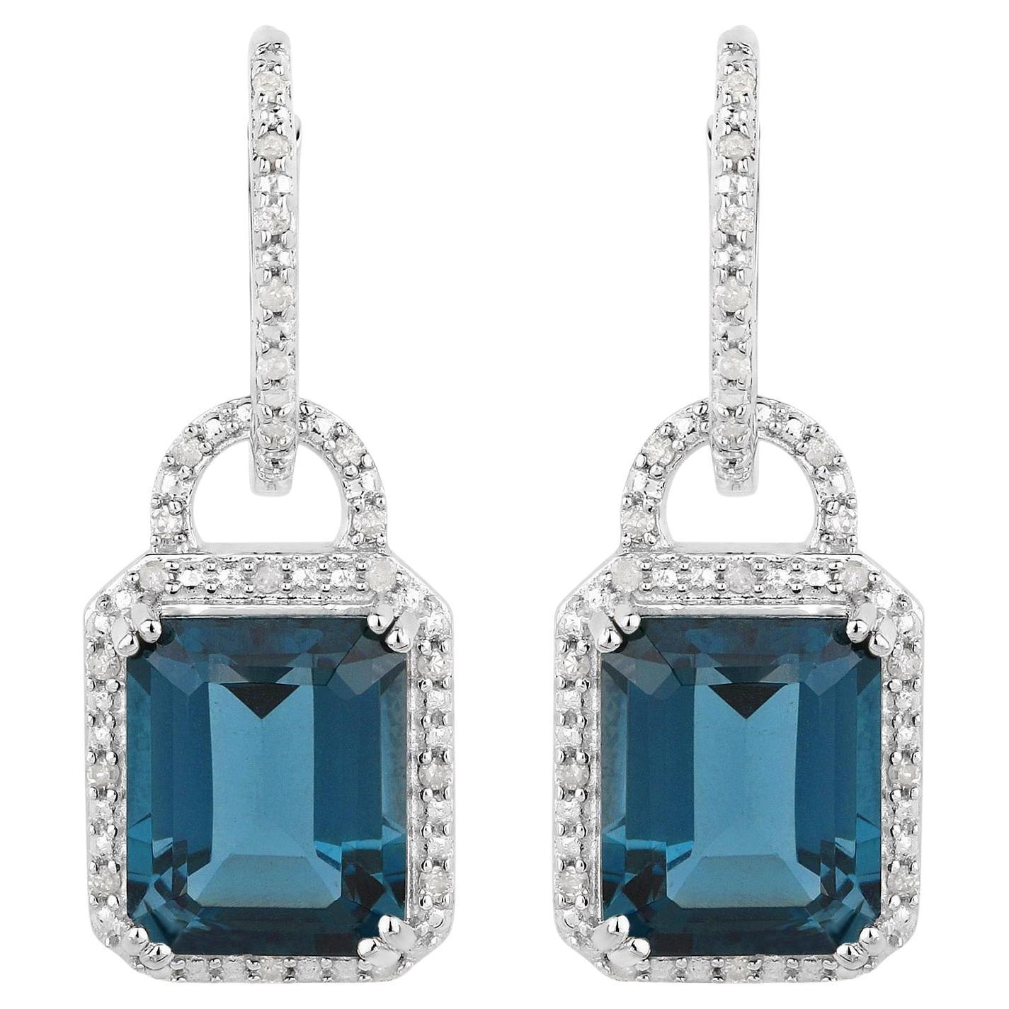Pendants d'oreilles London Blue Topaz Diamonds 7,95 carats Sterling Silver