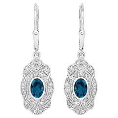 London Blue Topaz Dangle Earrings White Topaz 1.3 Carats Sterling Silver