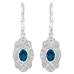 London Blue Topaz Dangle Earrings White Topaz 1.3 Carats Sterling Silver