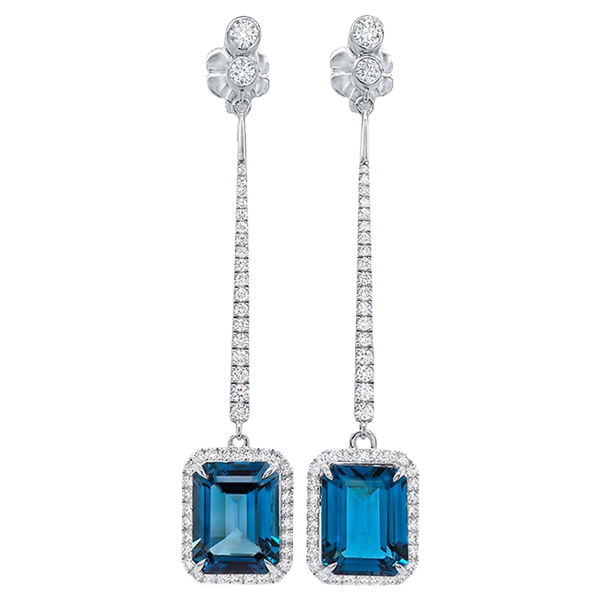 Genuine London Blue Topaz and Lab Diamond Silver Halo Earrings main image 1