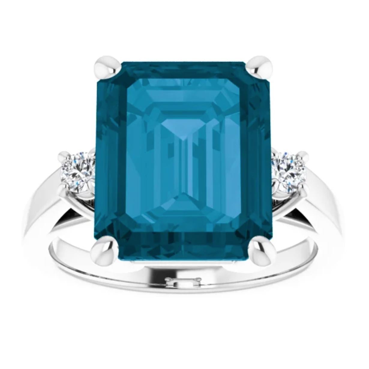 Im Angebot: Londoner Blautopas und Diamantring 9,05 Karat 14 Karat Weißgold Mitternachtsblau () 2
