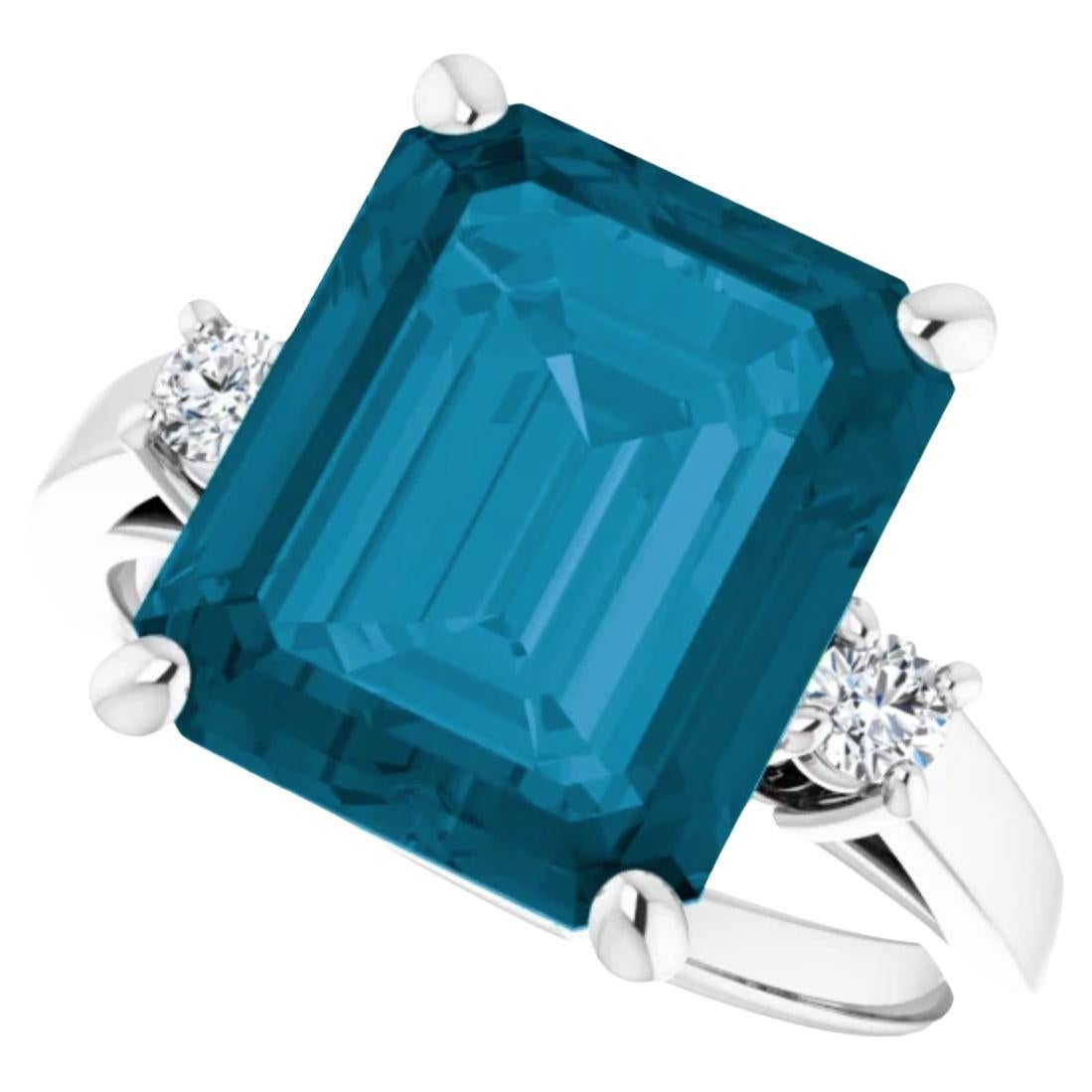 Im Angebot: Londoner Blautopas und Diamantring 9,05 Karat 14 Karat Weißgold Mitternachtsblau ()