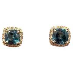 London Blue Topaz Diamond Earrings 10K Yellow Gold 0.15ctw New