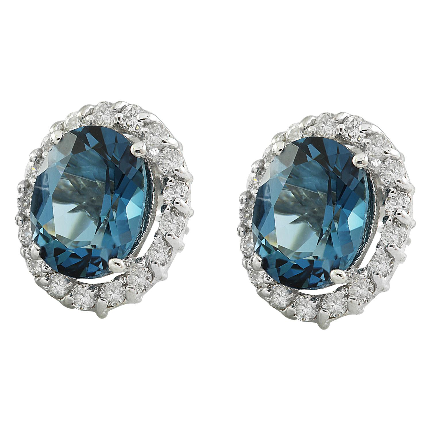 5.16 Carat Natural Topaz 14 Karat Solid White Gold Diamond Earrings
Stamped: 14K 
Total Earrings Weight: 3.1 Grams 
Topaz Weight: 4.46 Carat (9.00x7.00 Millimeters) 
Diamond Weight: 0.70 Carat (F-G Color, VS2-SI1 Clarity )
Quantity: 34
 Face