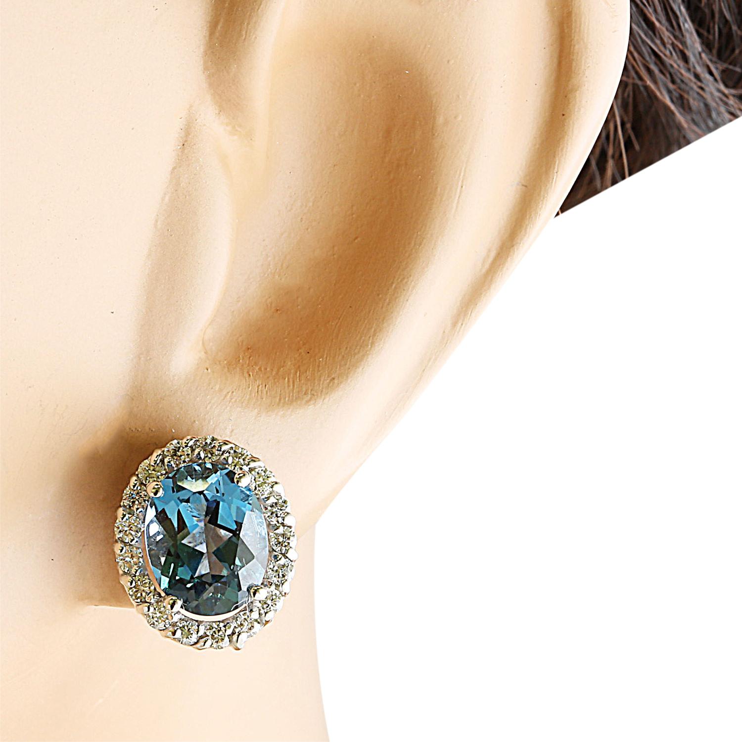Oval Cut London Blue Topaz Diamond Earrings In 14 Karat White Gold For Sale