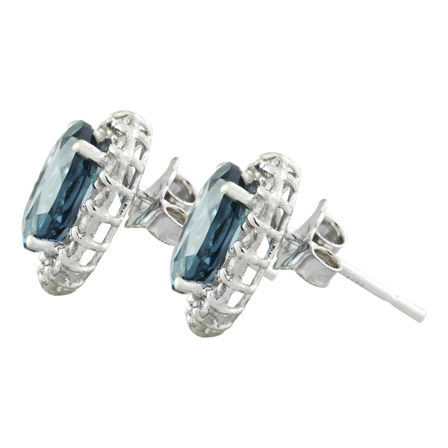 Women's London Blue Topaz Diamond Earrings In 14 Karat White Gold For Sale