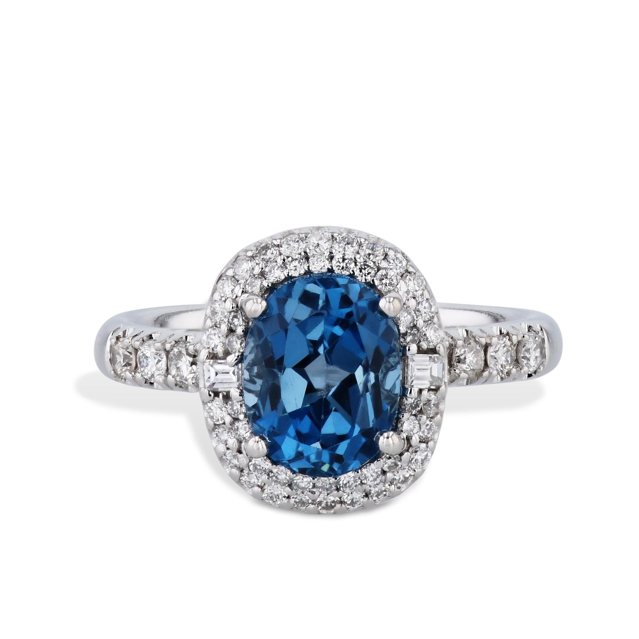 Modern London Blue Topaz Diamond Estate Ring For Sale