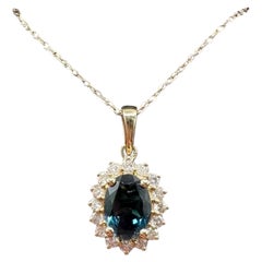 Londoner Blautopas Diamant Halskette 10K Gelbgold 18in Neu