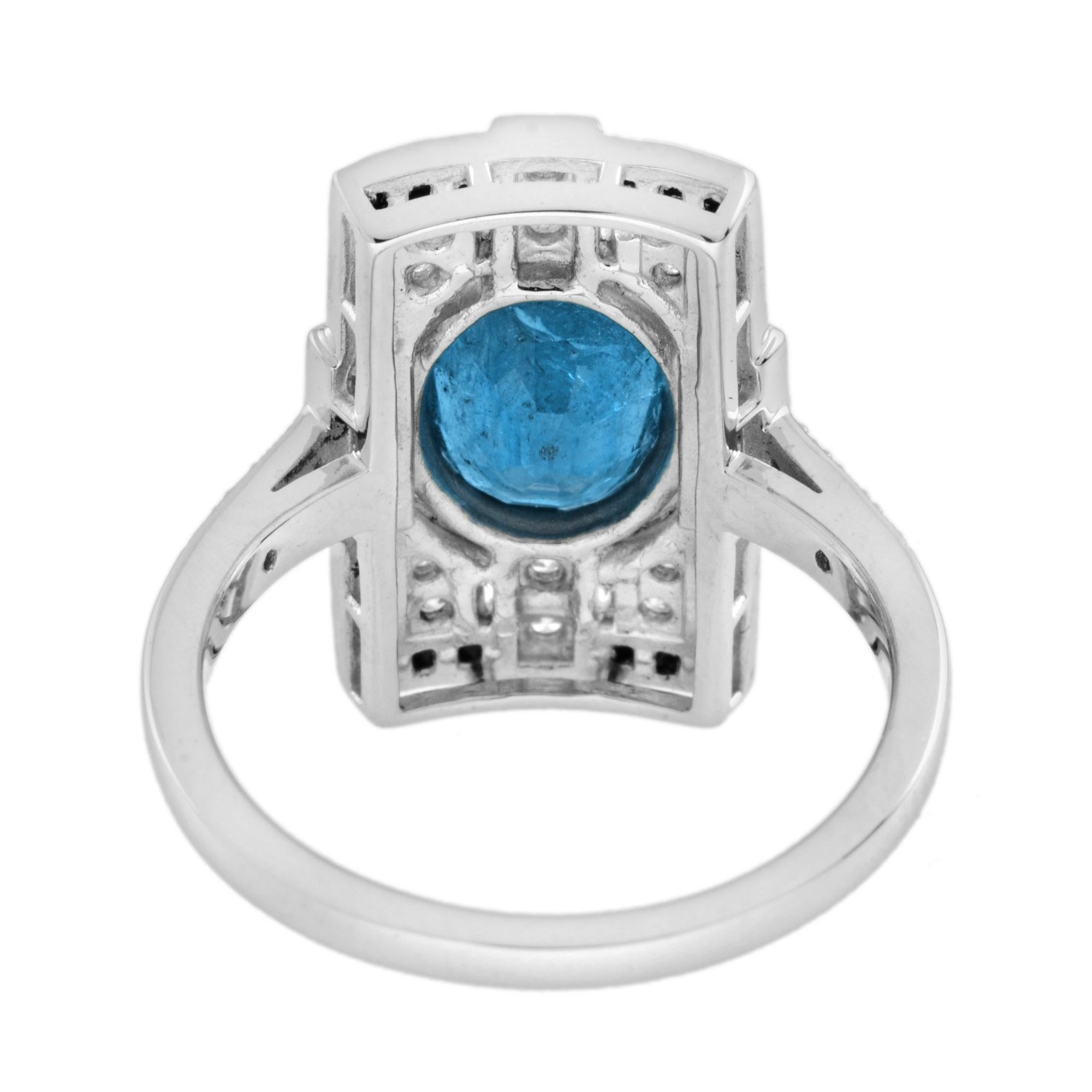 Women's London Blue Topaz Diamond Onyx Art Deco Style Ring in 18K White Gold For Sale