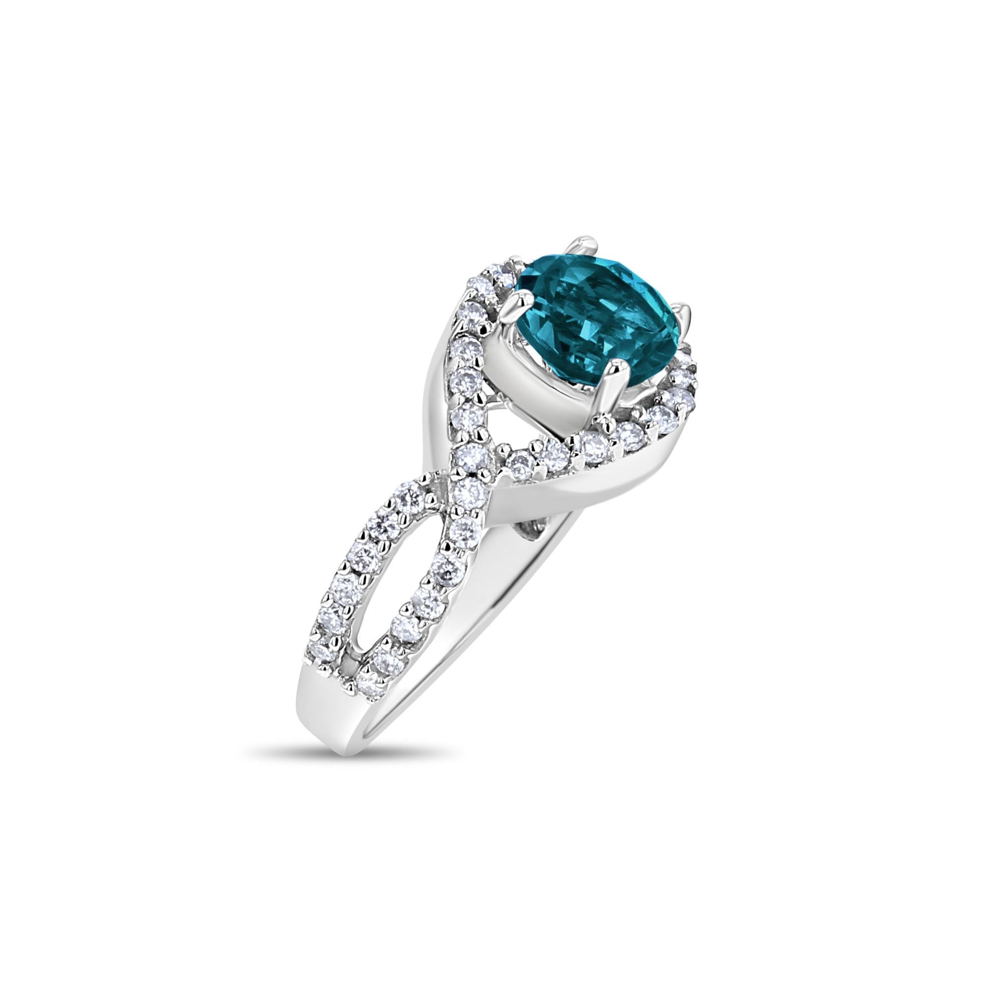 Round Cut London Blue Topaz Diamond Ring 14k White Gold For Sale