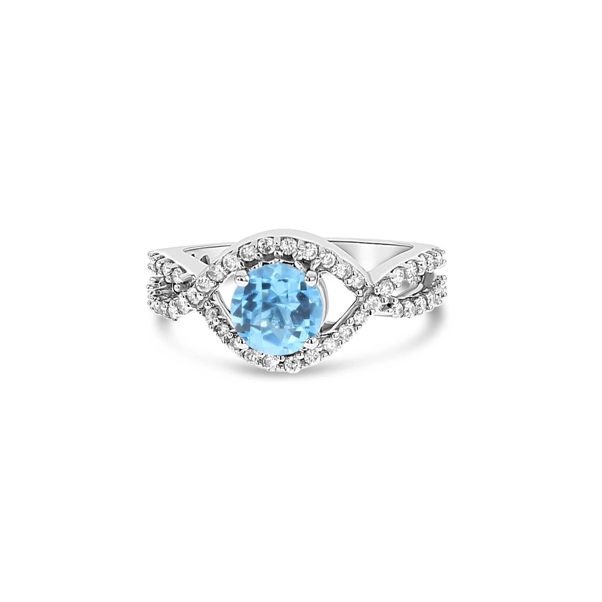 London Blue Topaz Diamond Ring 14k White Gold In New Condition For Sale In Sugar Land, TX