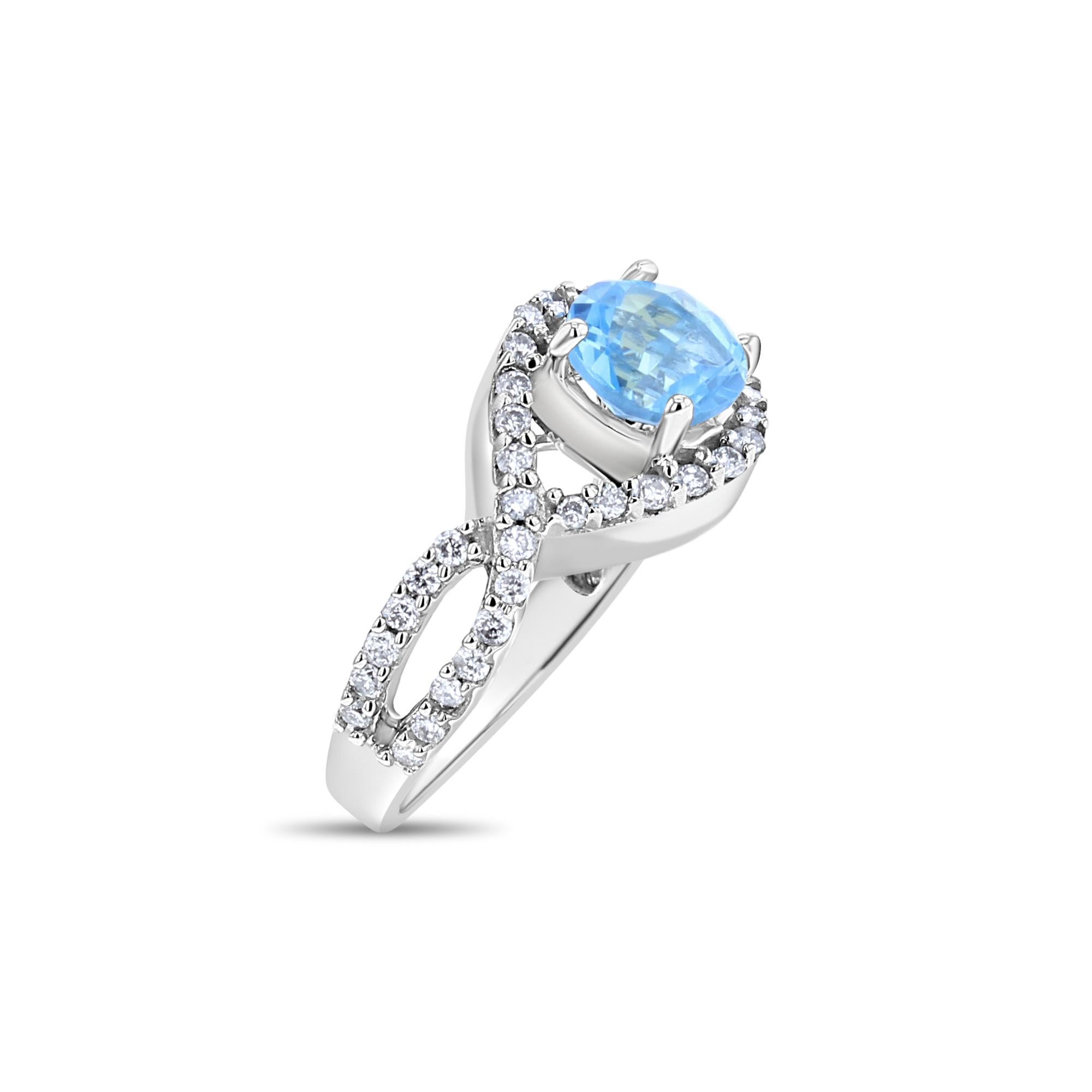 Women's or Men's London Blue Topaz Diamond Ring 14k White Gold For Sale