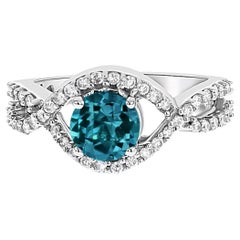 London Blue Topaz Diamond Ring 14k White Gold