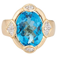 London Blue Topaz Diamond Ring Estate 14k Yellow Gold Oval Cocktail