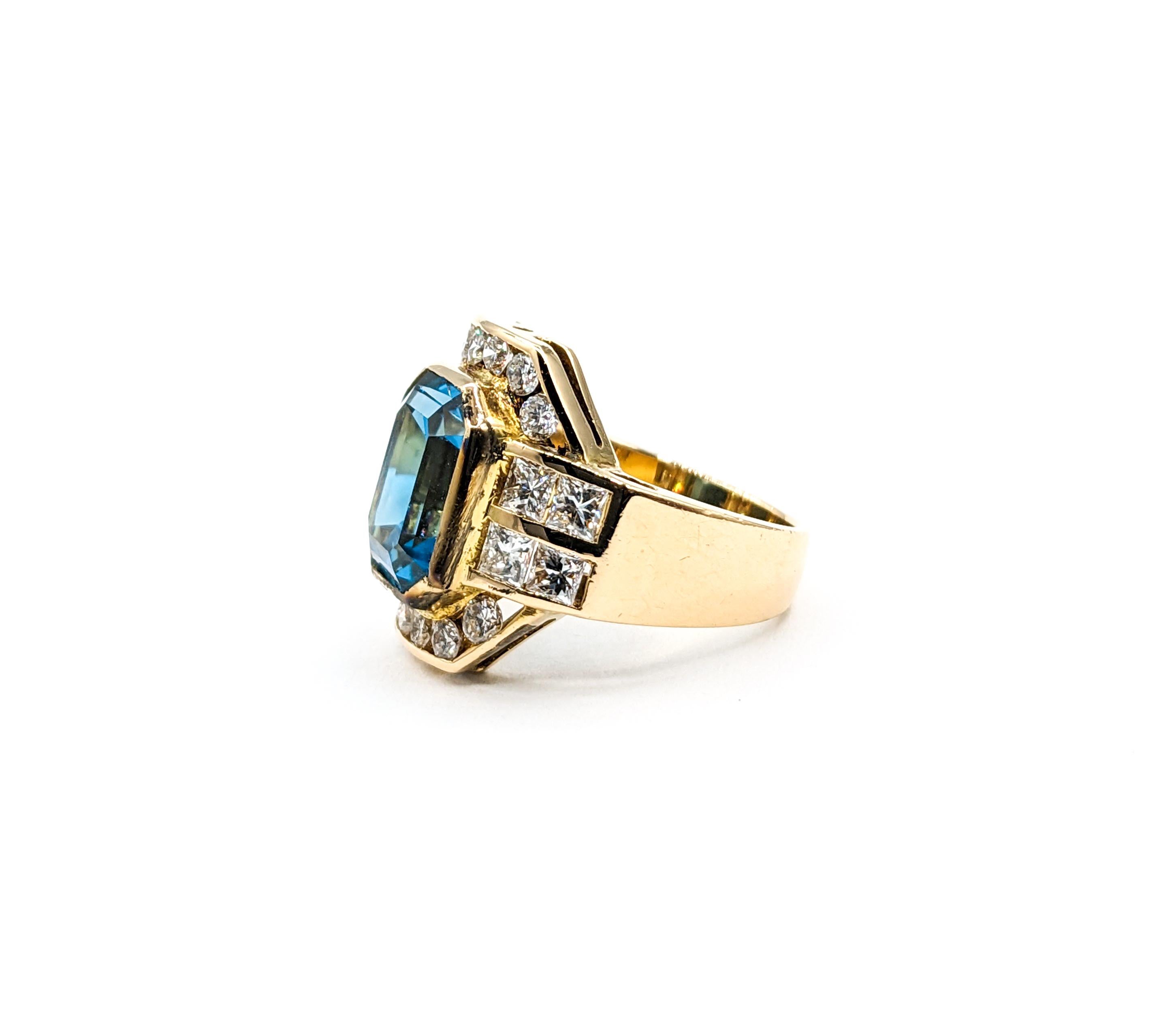 London Blue Topaz & Diamond Ring in 21k Gold For Sale 2