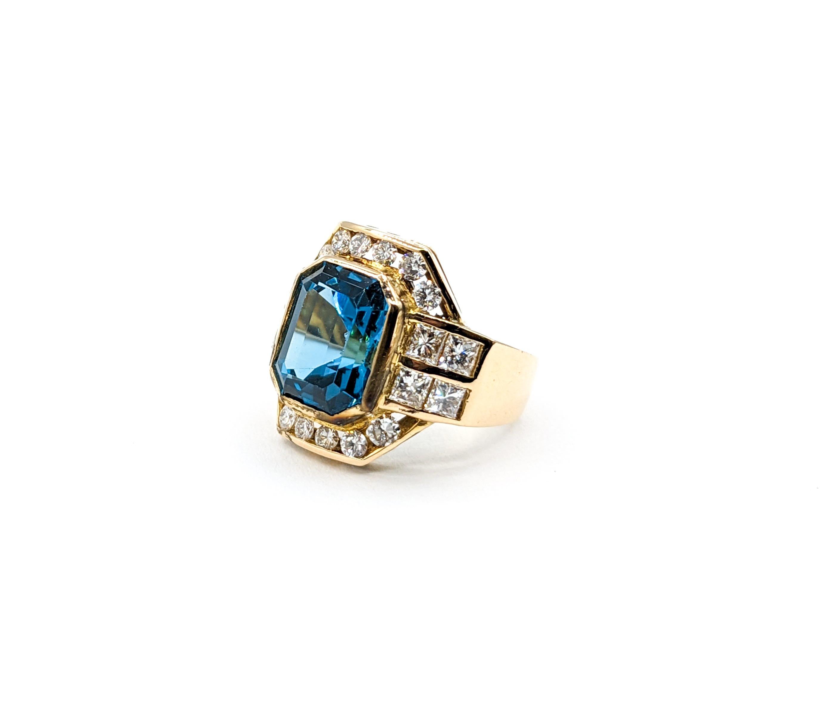 London Blue Topaz & Diamond Ring in 21k Gold For Sale 3