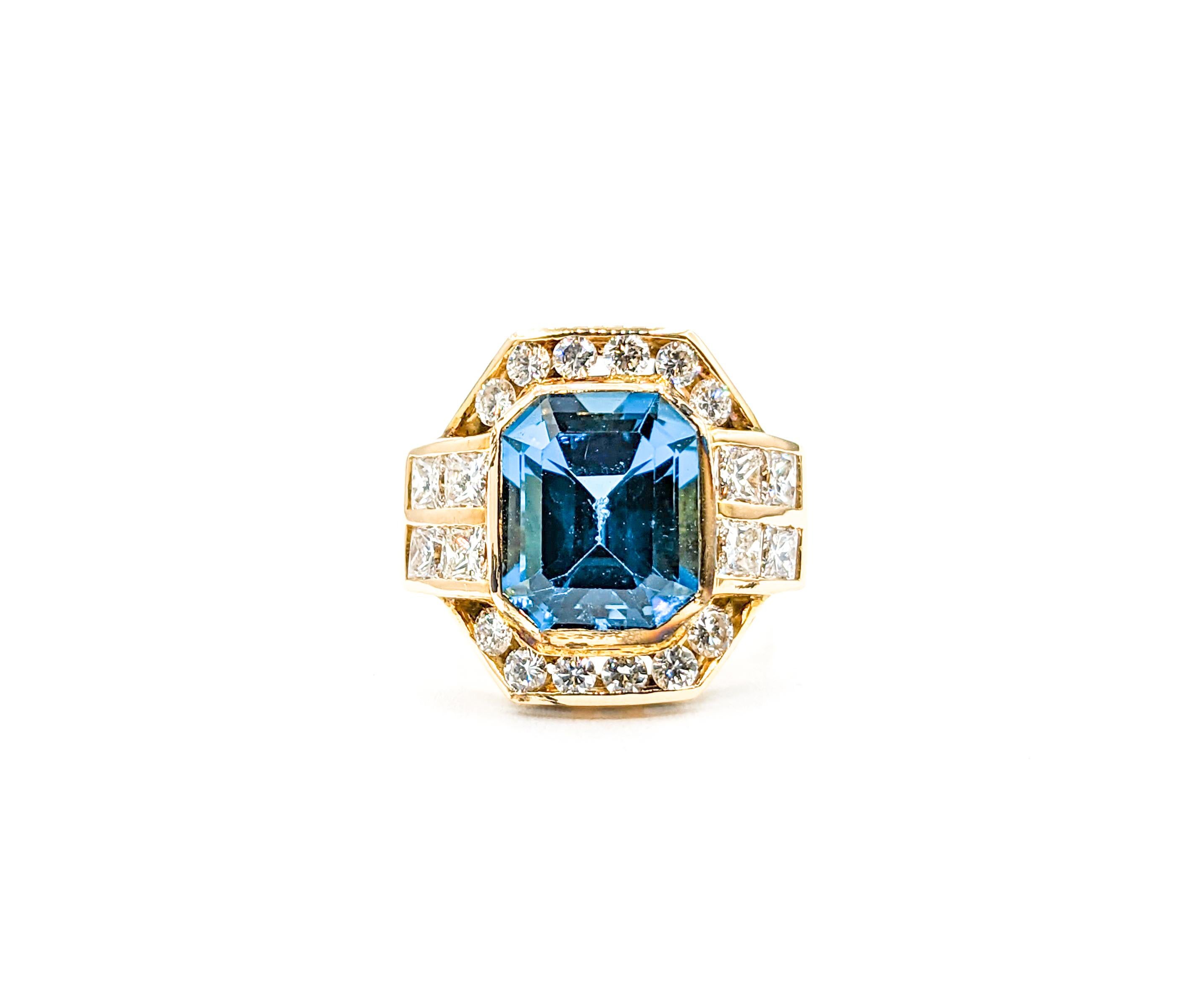 London Blue Topaz & Diamond Ring in 21k Gold For Sale 4