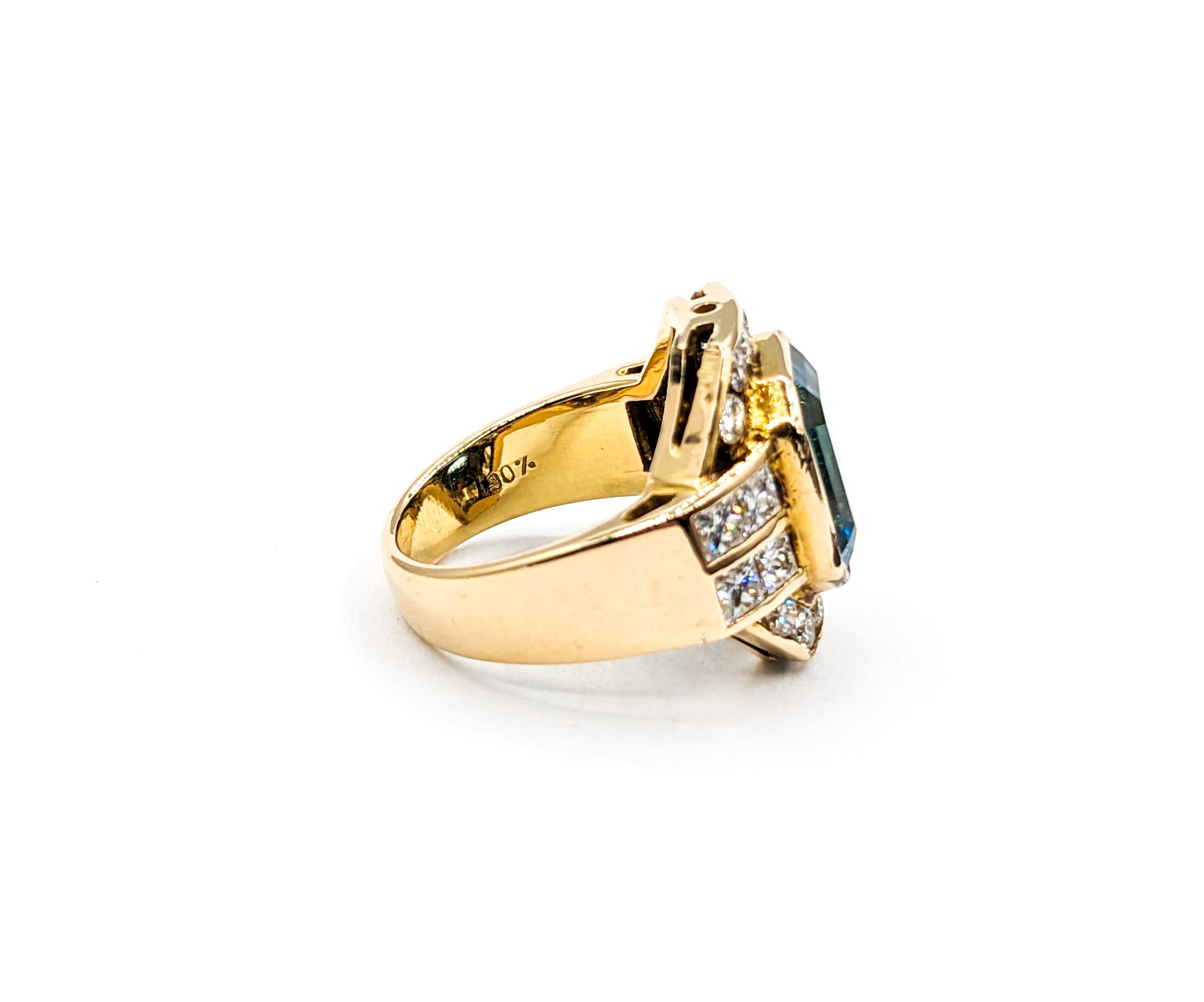 Women's London Blue Topaz & Diamond Ring in 21k Gold For Sale