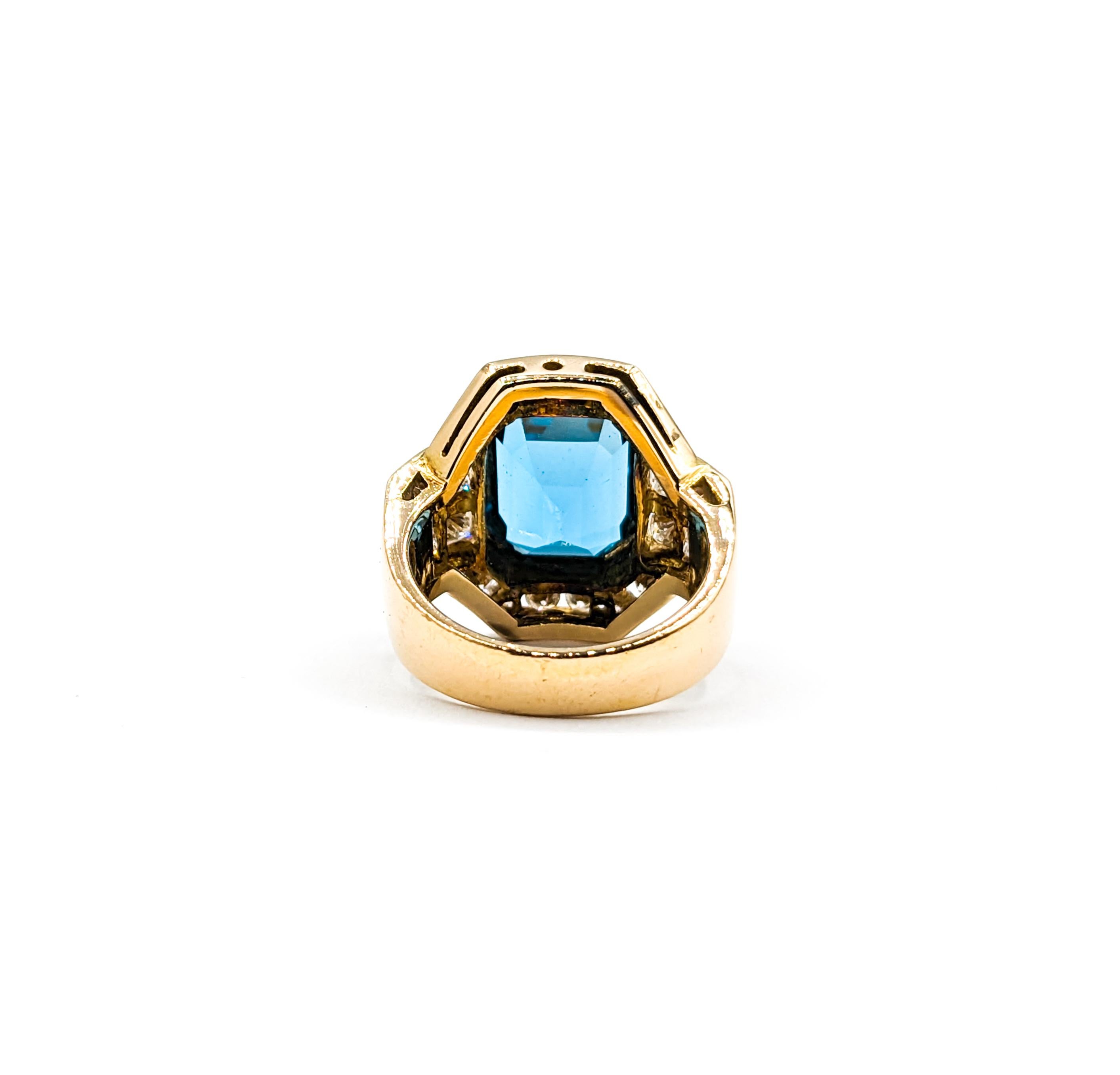 London Blue Topaz & Diamond Ring in 21k Gold For Sale 1