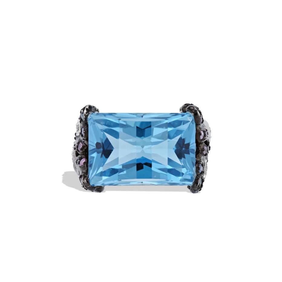 Londoner Blautopas Diamant Saphir Estate Ring im Zustand „Gut“ im Angebot in Miami, FL