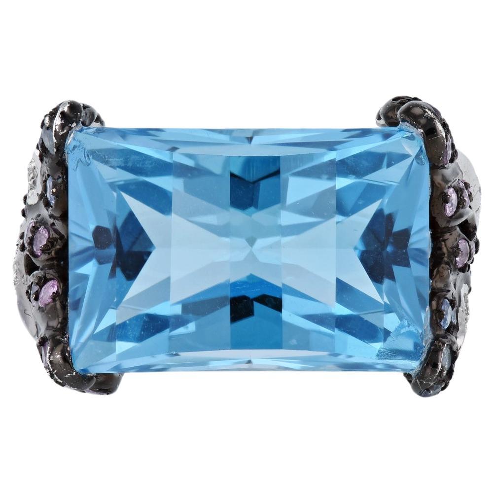 Anello con zaffiro e diamante Topazio Blu di Londra