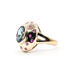 London Blue Topaz Dome Ring in 14k Yellow Gold