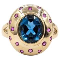 London Blue Topaz Dome Ring in 14k Yellow Gold