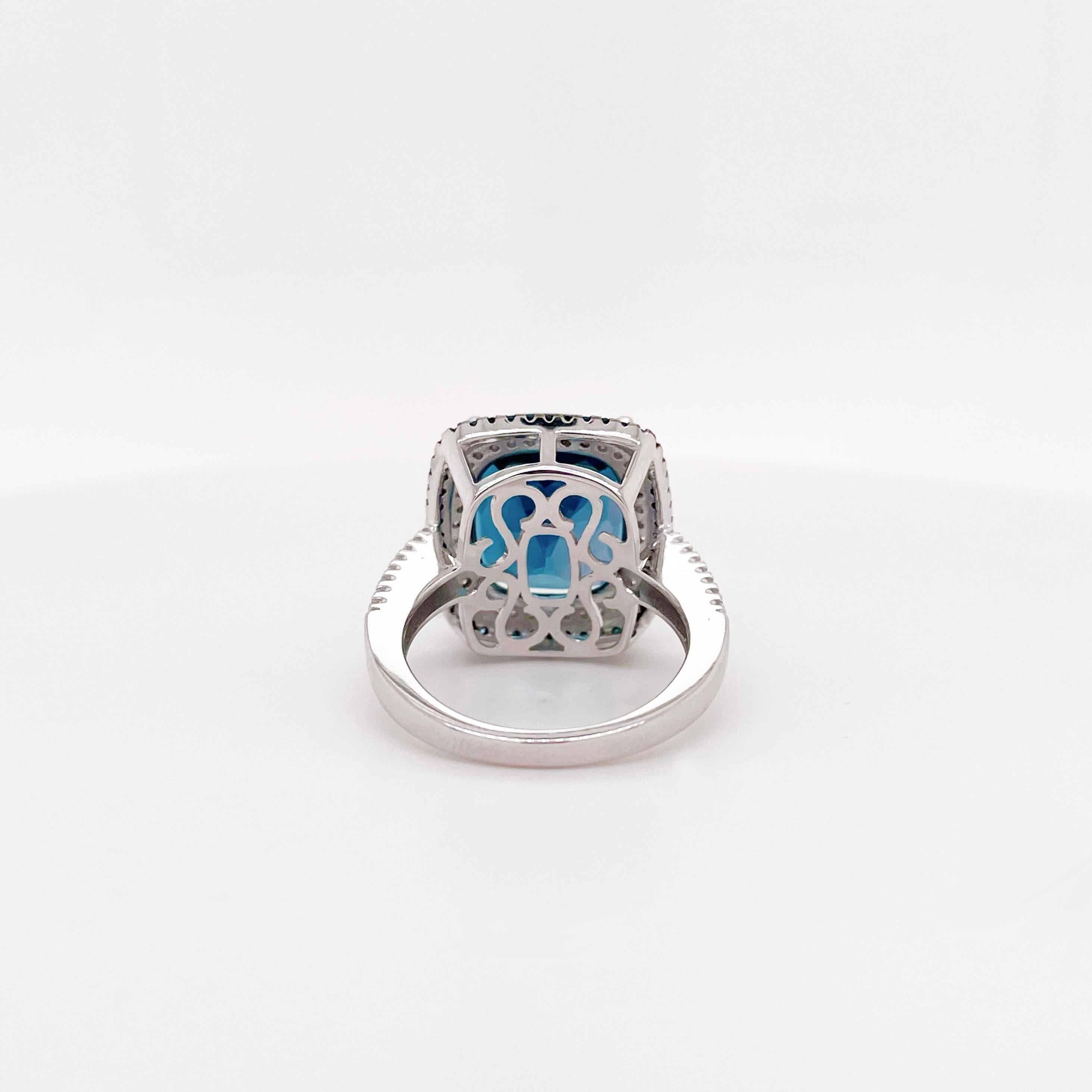 For Sale:  London Blue Topaz Double Halo Ring .50 Ct White & Blue Diamonds 14K White Gold 3