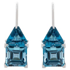 London Blue Topaz Drop Earrings 9.71 Carats 18K White Gold French Wire