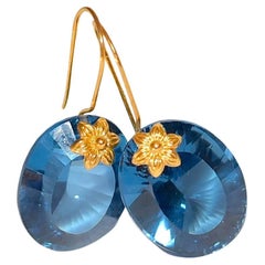 London Blue Topaz Earrings in 18K Solid Yellow Gold