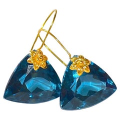 London Blue Topaz Earrings in 18K Solid Yellow Gold