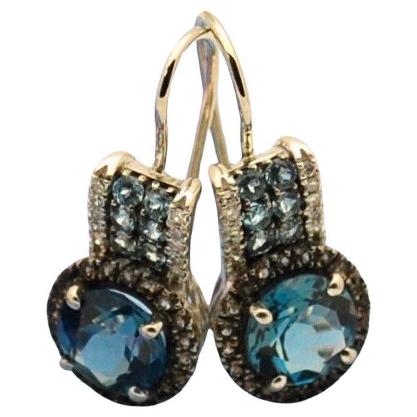 London Blue topaz earrings with natural diamonds 14KT gold